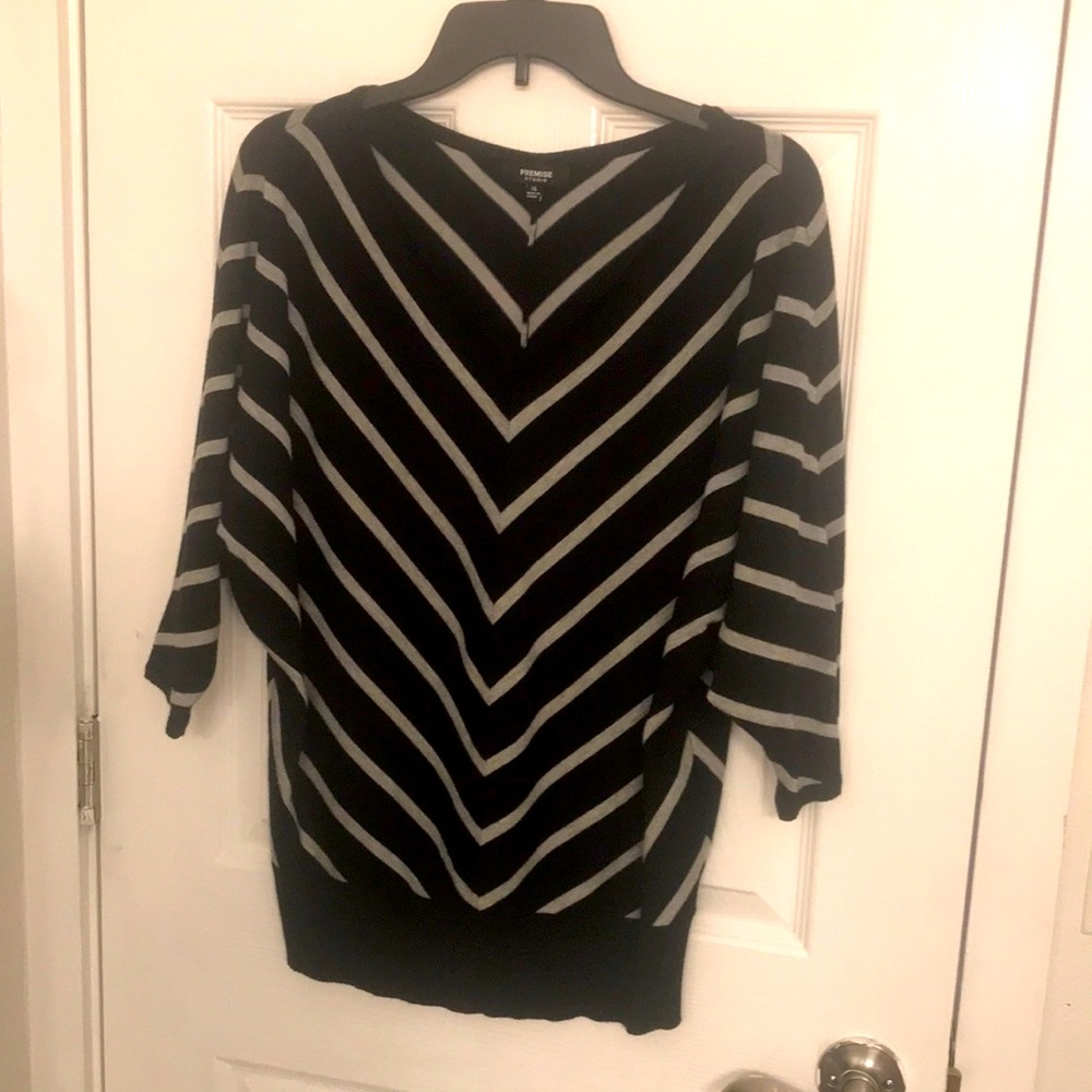 black and silver stripped dolman style top